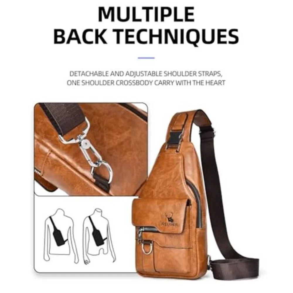 PU Leather Sling Bag for Men Waterproof Lightweight, Crossbody Chest Bag